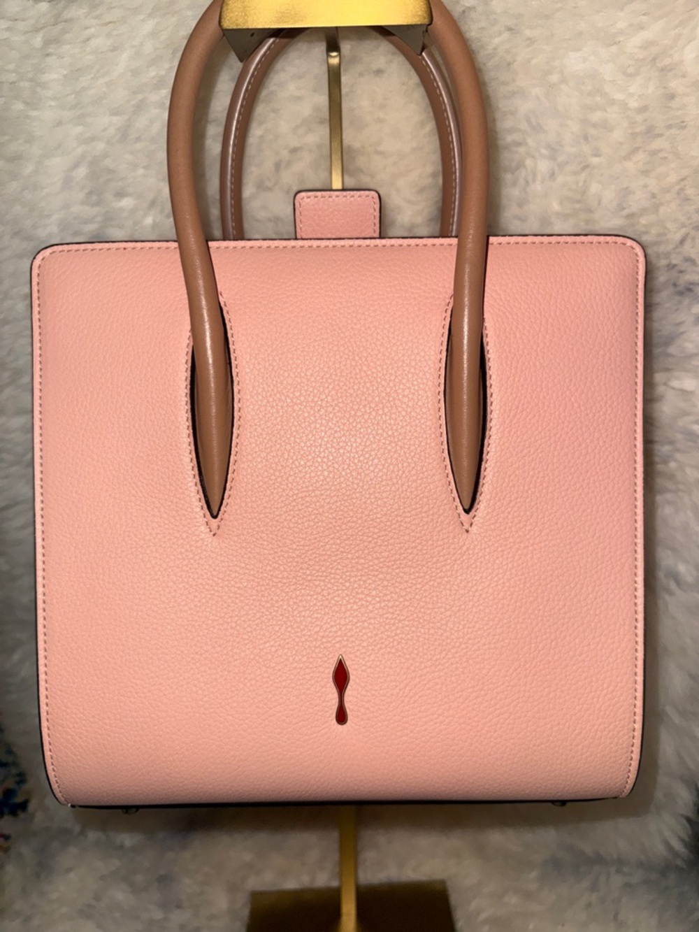 Christian Louboutin Pink Paloma Small Tote with Tan Leather Handles